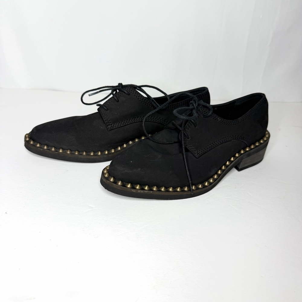 Free People Black Studded Lace Up Loafers Size 6